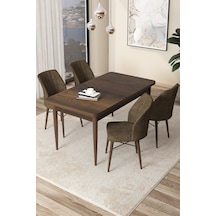 Canisa Arp Serisi 70x110 Sabit Mutfak Masası Takımı Barok Desen Masa 4 Kahverengi Sandalye Masa Barok Ahşap Desen Sandalye Kahverengi