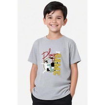 Panios Kids Play Game Baskılı Erkek Çocuk Kısa Kollu Yuvarlak Yaka T-shirt Gri