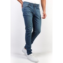 Serhat Özköroğlu - Mavi Taşlamalı Slim Fit Likralı Jean Erkek Kot Pantolon-mavi