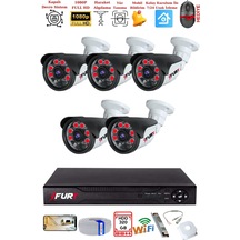 Fury 5 Kameralı Gece Görüşlü 1080p 2mp Görüntü Full Hd Atom Led Güvenlik Kamerası Seti 5570 320gb