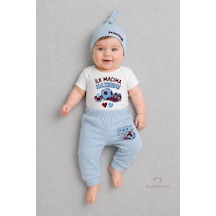Babyden's Bebek 3'lü Takım Bordo Mavi Taraftar Temalı Kısa Kol %100 Pamuk Yenidoğan Body Pantolon Şapka Seti İlk Maçıma Hazırım 0-9 Ay