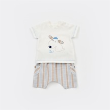 Bibaby 2li Takım Şortlu Stripe Sytle Bej - Mavi-9508