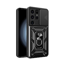 Samsung Galaxy Uyumlu , S24 Ultra Kılıf Pars Lens Yüzüklü Silikon - Siyah
