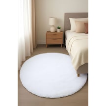 Vl Oval Comfort Overloksuz Beyaz Peluş Halı Beyaz Daire Overloksuz