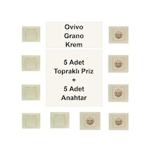 Ovivo Grano Krem 5 Adet Topraklı Priz + 5 Adet Anahtar