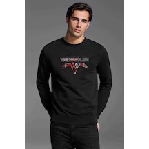 Van Hallen Angel Baskılı Siyah Erkek Örme Sweatshirt