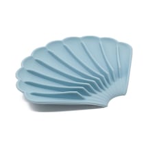 Rogfer 15x12.5x1.5cm Boşaltılabilir Silikon Sabun Kutusu Delik Deflektör Sabunluk Kabuk Şekli Kaymaz Sabunluk Süt Mavisi Mavi