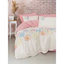 Cotton Box Puff Nakışlı Çift Kişilik Nevresim Takımı Bellis Pembe Pembe