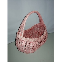 Hasır Eskitme Pembe Masa Üstü Meyvelik Mini Piknik Sepeti