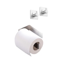 Deltahome Paslanmaz Çelik Set Yapışkanlı Tuvalet Kağıtlığı Ve 2 Adet Banyo Askısı - Anında Kolay Montaj Çok Renkli