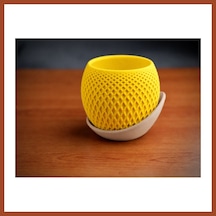 Bezos 3d Baskı Küre Saksı - Kafes Dokulu İki Parçalı Dekoratif Saksı - Sarı-bej Pro Standart 93452190