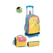 Coral High Kids Çok Renkli Dama Çizgi Puantiye Desenli Çekçekli 3'lü Çanta Seti Set0134004