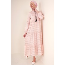 Bigdart 1627 Yaka Bağcıklı Tesettür Elbise - Pudra 001