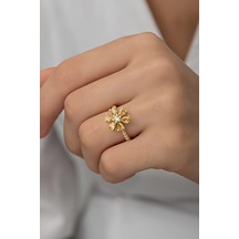 Ayarlanabilir Sarı Zirkon Taşlı Kamelya Çiçeği Yüzük Altın