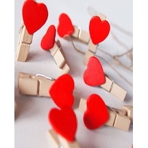 Resim Not Tutucu Kalp Figürlü Mandal 10 Adet Ahşap Kalp Mandal