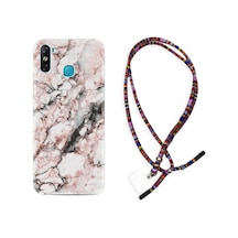 Infinix Smart 4 Kılıf Rasta Boyun Askılı Colorfull Marble 2 1389 Siyah