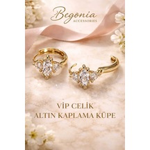Vip Çelik Altın Kaplama Zirkon Taşlı Kadın Küpe Minimal Figürlü Çivi Halka Küpe Paslanmaz Kararmaz Alerji Yapmaz Şık Zarif Günlük Ve Özel Gün Küpe A20 Altın