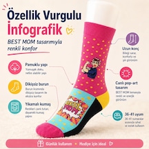 Best Mom Kadın Çorabı 36-40 Pamuklu Dikişsiz Burun Pop Art Desenli Renkli Soket Hediyelik Çorap Çok Renkli