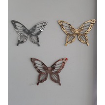 Kelebekler Üçlü Gold, Gümüş Ve Rose Aynalı Pleksi Dekoratif Tablo