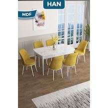 Masa Beyaz Mermer Desen Sandalye Hardal