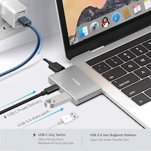 Dual Usb-c Hub Çoklayıcı Adaptör 4k Hdmı 60hz, Usb 3.0, Pd Şarj Geçişli Apple Macbook Air Ve Pro Çift Usb-c Modeller İle Uyumlu Alüminyum Gri Acı Kahverengi