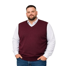 Battalmoda Erkek Büyük Beden Bordo V Yaka Süveter 3xl-4xl-5xl-6xl