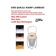 Usb Şarjlı Kamp Lambası Şarj Göstergeli Evinizde Bahçenizde Dekor Ve Aydınlatma Fener Su Geçirmez Krem