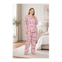 Alperi Büyük Beden Kadın Viskon Boydan Düğmeli Pijama Takımı 3xl-4xl-5xl-6xl Yazlık Rahat Ev Giyim B79-91 Desenli