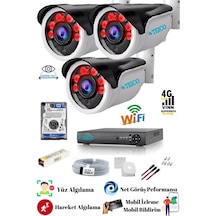 3 Kameralı 5 Mp Ultra Hd Güvenlik Kamera Seti Teico- 6530n Su Geçirmez 320 Gb Hdd Xmeye