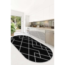 West Home Dijital Baskı Yıkanabilir Kaymaz Taban Leke Tutmaz Oval Mutfak Halısı Salon Halısı Ve Yolluk Wh 533 Black Oval