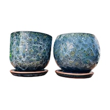 Bitki Tasarımı Mavi Şekilli Soli Ve Mavi Şekilli Küre İkili Çift Sırlı Tabaklı Toprak Seramik Saksı Solinax
