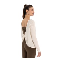 Inguz Sırt Detay Uzun Kollu Modal Yoga T-shirt Ekru