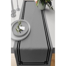 Gri Çerçeveli Desen Premium Masa Örtüsü Runner Rnr279n11