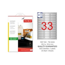 Tanex Tw-2033S 63.5X25.4 MM Silver Lazer Etiket 825 Li