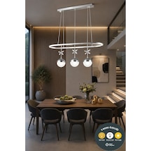 3 Toplu Elips Tasarım Avize - 3 Renk Seçenekli Modern Salon Ve Yemek Masası Sarkıtı Krom
