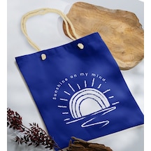 Bk Gift Yaz Temalı Saks Mavi Halat Saplı Kumaş Plaj Çantası -22, Baskılı Omuz Çantası, Alışveriş Çantası, Arkadaşa Hediye, Sevgiliye Hediye Haki