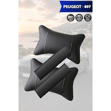 Peugeot 807 Uyumlu Lüks Set Siyah Deri Yastık Deri Kemer Koruyucu