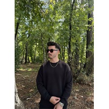 Erkek Oversize Bisiklet Yaka Geniş Kesim Sweatshirt SIYAH