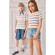 Defacto Kız Çocuk Cropped Fit Bisiklet Yaka Çizgili Kısa Kollu Kazak E4293a825smwt34 Beyaz