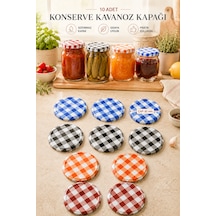 10 Adet Hijyenik Paketli Kavanoz Kapağı Çok Renkli Ekose Desenli Metal Konserve Kavanoz Kapağı 82 Mm