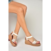 Fox Shoess258161009 Beyaz Dolgu Tabanlı Kadın Sandalet Beyaz