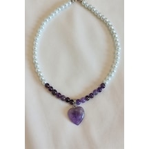 Bade Accessories 6 MM Ametist Cam Inci Doğaltaş Choker Kolye Beyaz