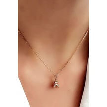 Zirkon Taşlı 925Ayar Gümüş Rose Eyfel Kulesi Minimal Kolye 1Cm
