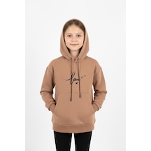 Kapşonlu Love Baskılı Kanguru Cepli Kız Çocuk Sweatshirt-90858 Kahverengi Kapşonlu Love Baskılı Kanguru Cepli Kız Çocuk Sweatshirt-90858 Kahverengi