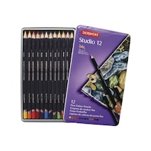 Derwent Studio Pencils Kuruboya Kalemi Teneke Kutu 12 Renk