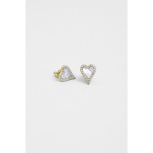 Sedef Kalbi 18 Ayar Sarı Altın Kaplama Gümüş Kalp Küpe Sarı