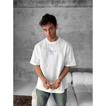 Erkek Ön Ve Arka Baskılı T-shirt Kısa Kol Bisiklet Yaka Regular Fit Tişört - Beyaz