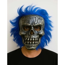Wild Skull - Gümüş Kafatası Mavi Saçlı İskelet Maske 2 Yaş Mavi