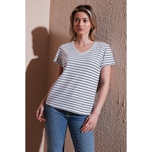 Fashion Friends Bayan T Shirt 25y0478k1 Lacivert-çizgili Lacivert-çizgili Lacivert