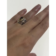 Sarı Sitrin Taşlı 925 Ayar Gümüş Yüzük 10,95 Gram